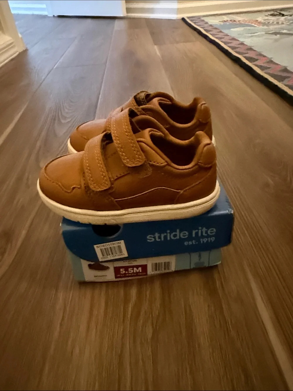 Stride Rite Tan Brown Leather Hook-and-Loop Dress Shoes